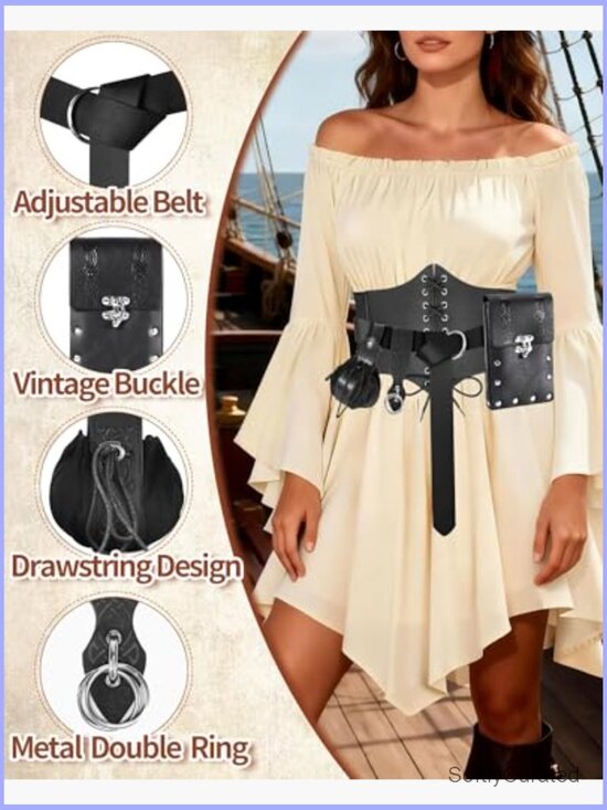 5-Piece Renaissance Corset Belt Set with Pouch main image 6